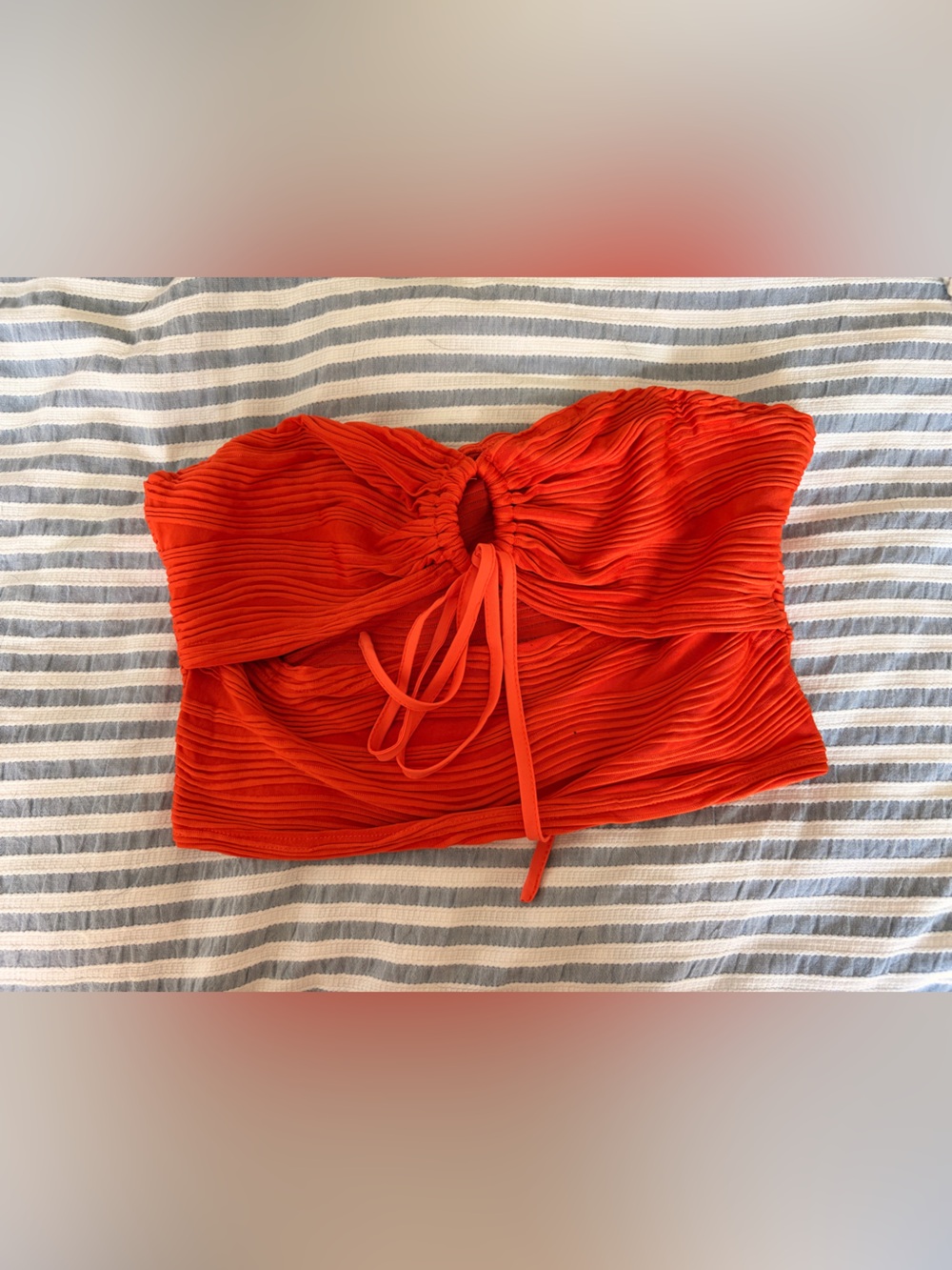 SHEIN Bright Orange Strapless Ruched Tie-Front Crop Top